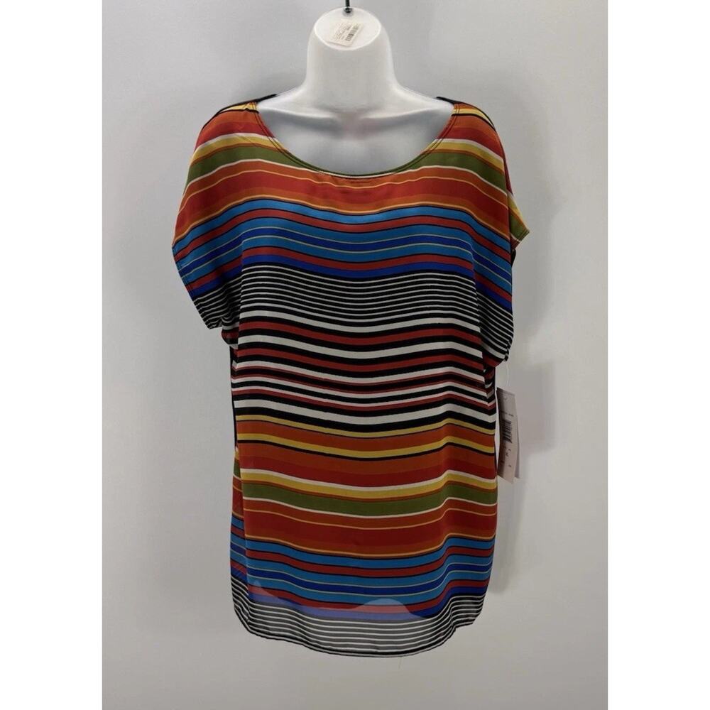Sunny Leigh Chiffon Striped Multi-colored Rayon Jersey Knit Blouse NWT X-Large